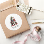 Niedlich Border Collie Christmas Welpe Personalisi Runder Aufkleber<br><div class="desc">Niedlich Border Collie Christmas Welpe Personalisiert</div>