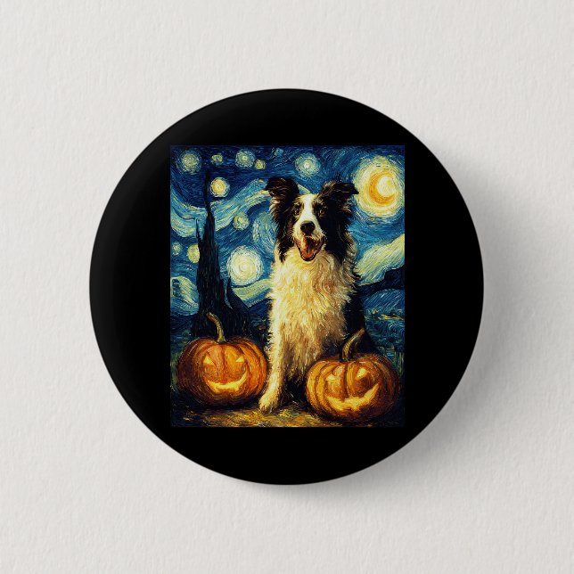 Niedlich Border Collie Dog Halloween Kürbislaterne Button (Vorderseite)