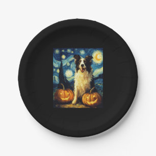 Niedlich Border Collie Dog Halloween Kürbislaterne Pappteller