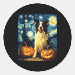 Niedlich Border Collie Dog Halloween Kürbislaterne Runder Aufkleber