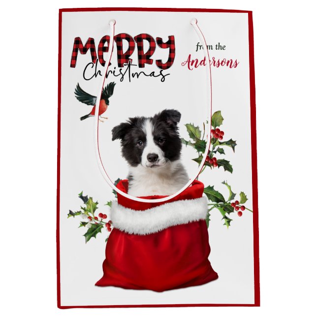 Niedlich Border Collie Puppy Dog Weihnachten Mittlere Geschenktüte (Vorderseite)