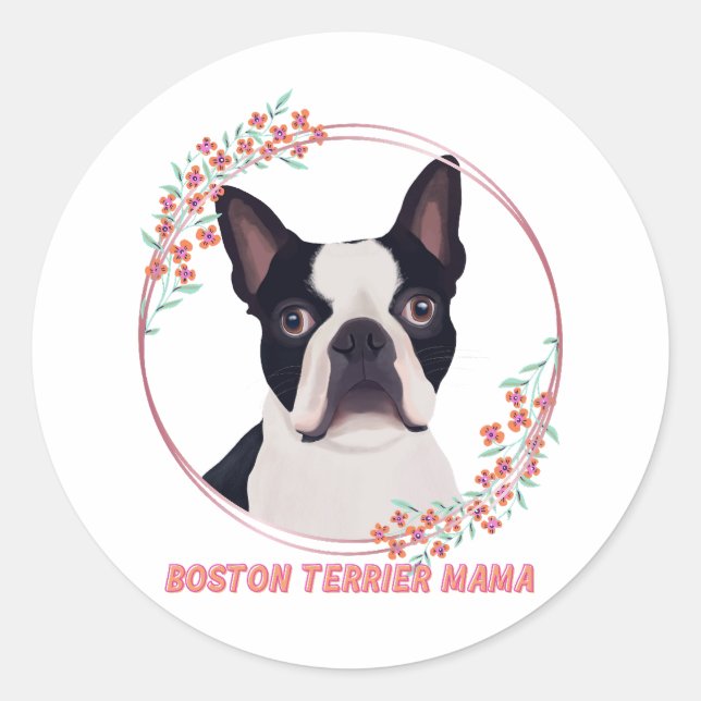 Niedlich Boston Terrier - Boston Terrier Mama Runder Aufkleber (Vorderseite)