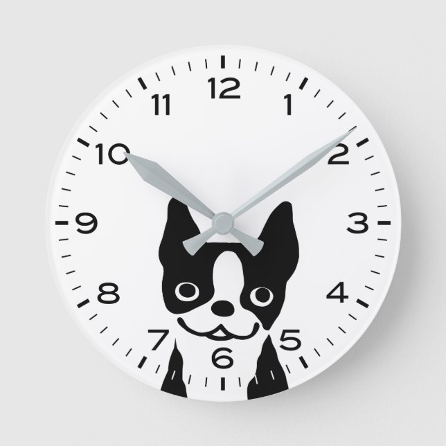 Niedlich Boston Terrier Cartoon Dog Runde Wanduhr (Vorderseite)