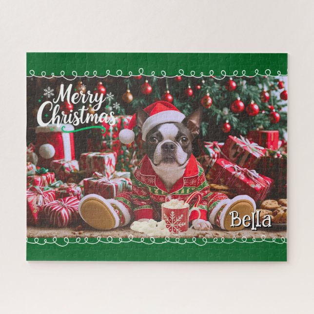 Niedlich Boston Terrier Christmas Pajamas Personal Puzzle (Horizontal)