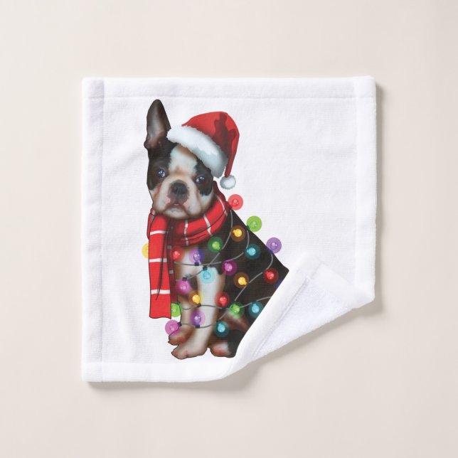 Niedlich Boston Terrier Dog Funny Xmas Weihnachtsg Waschlappen (Waschlappen)