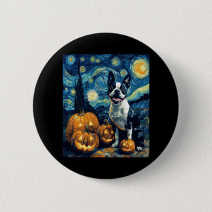 Niedlich Boston Terrier Dog Halloween Kürbislatern Button