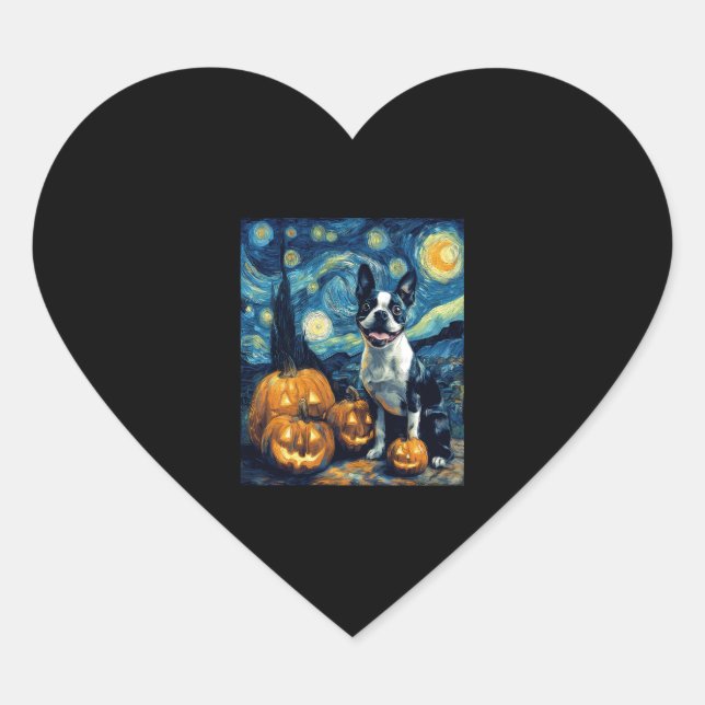 Niedlich Boston Terrier Dog Halloween Kürbislatern Herz-Aufkleber (Vorderseite)
