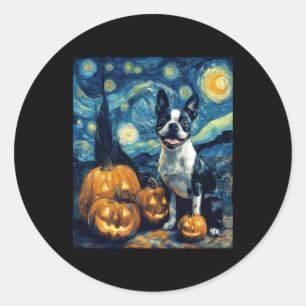 Niedlich Boston Terrier Dog Halloween Kürbislatern Runder Aufkleber
