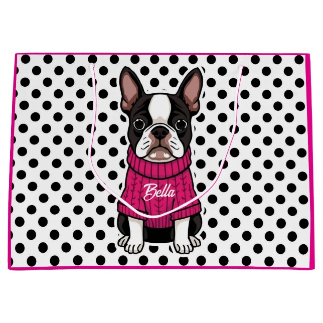 Niedlich Boston Terrier Dog Pink Sweater Personali Große Geschenktüte (Vorderseite)