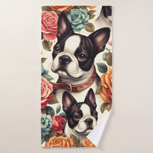 Niedlich Boston Terrier Illustration Badehandtuch (Badehandtuch)