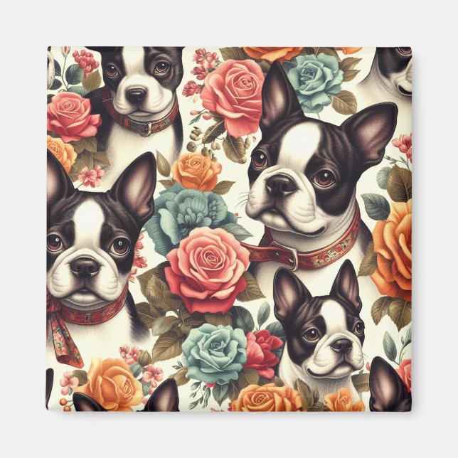 Niedlich Boston Terrier Illustration Magnet (Vorne)