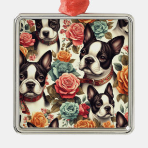 Niedlich Boston Terrier Illustration Ornament Aus Metall