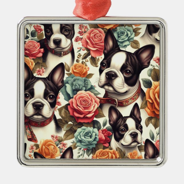 Niedlich Boston Terrier Illustration Ornament Aus Metall (Vorne)