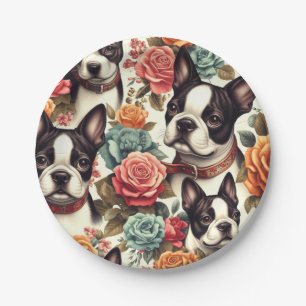 Niedlich Boston Terrier Illustration Pappteller