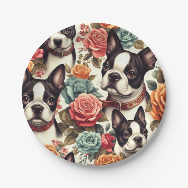 Niedlich Boston Terrier Illustration Pappteller (Vorderseite)