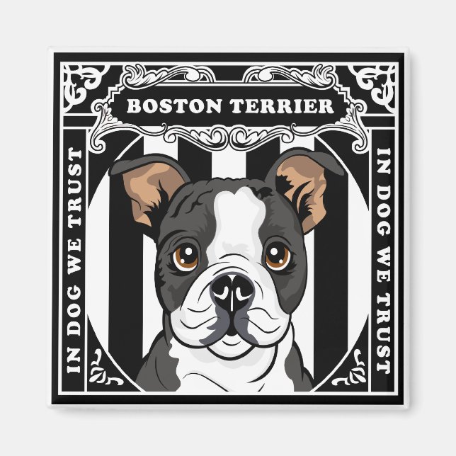 Niedlich Boston Terrier Magnet Square (Vorne)