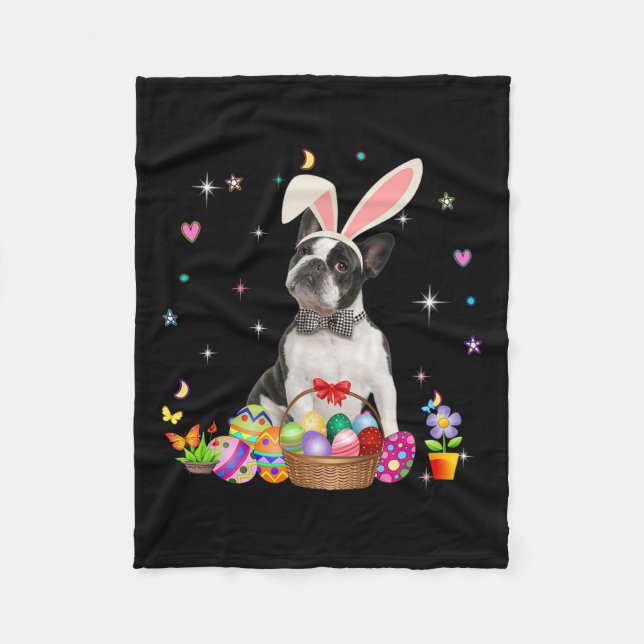 Niedlich Boston Terrier Ostertag Bunny Egs Ostern Fleecedecke (Vorderseite)