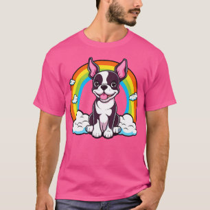 Niedlich Boston Terrier Rainbow Cloud Kawaii Dog H T-Shirt
