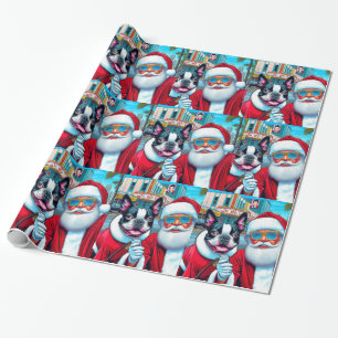 Niedlich Boston Terrier Santa Clause Weihnachtsdes Geschenkpapier