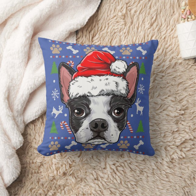 Niedlich Boston Terrier Ugly Christmas Sweater San Kissen (Decke)