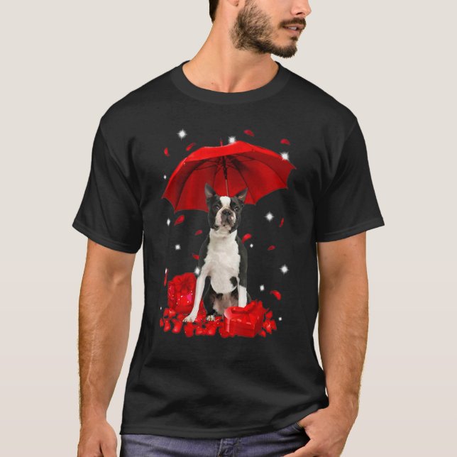 Niedlich Boston Terrier Valentine Hearts Umbrella  T-Shirt (Vorderseite)