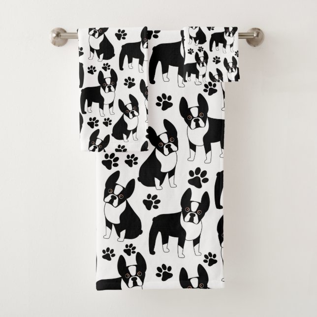 Niedlich Boston Terriers Black and White Badhandtuch Set (Insitu)