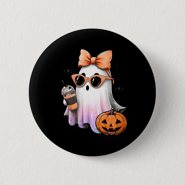 Niedlich Bougie Ghost Kaffee Pumpkin Spooky Season Button (Vorderseite)