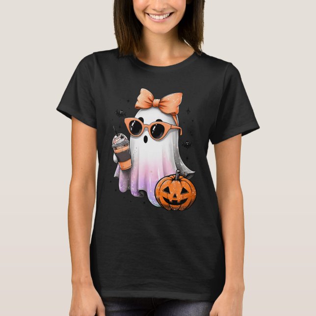 Niedlich Bougie Ghost Kaffee Pumpkin Spooky Season T-Shirt (Vorderseite)