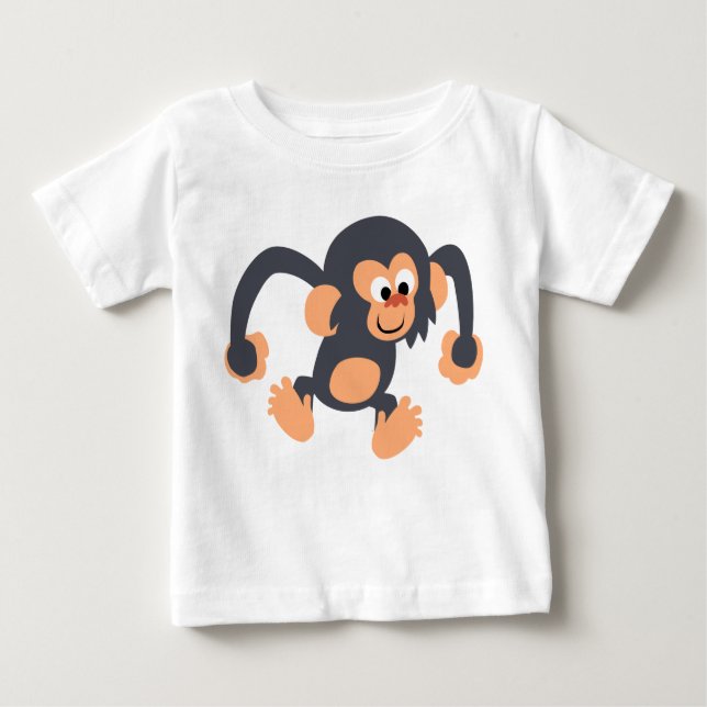 Niedlich Bouncy Cartoon Chimpanzee Baby T - Shirt (Vorderseite)