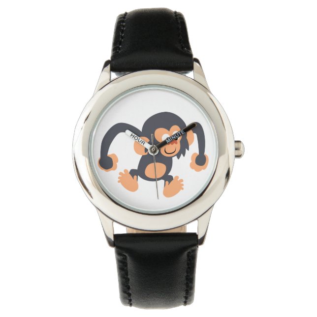 Niedlich Bouncy Cartoon Chimpanzee Watch Armbanduhr (Vorderseite)
