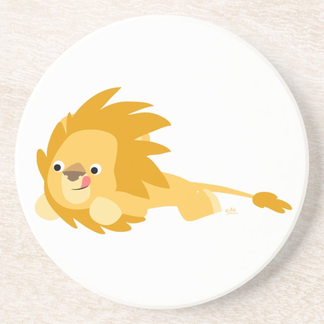 Niedlich Bouncy Cartoon Lion Untersetzer (Vorne)