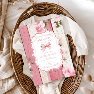 Niedlich Bow Floral Extravagant ONE Girl 1. Geburt Einladung