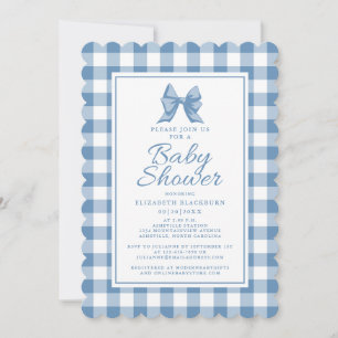 Niedlich Bow Pastel Blue & White Gingham Karo Must Einladung