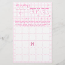 Niedlich Bow Pastel Pink Gingham Baby Bingo Game F
