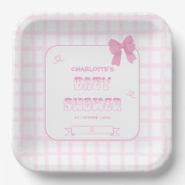 Niedlich Bow Pastel Pink Gingham Baby Showplatz Pappteller