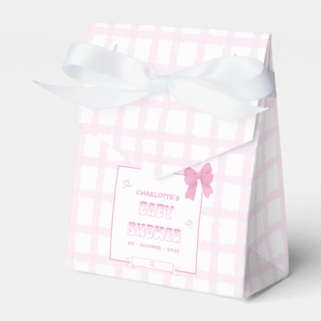 Niedlich Bow Pastel Pink Gingham Baby Showzelt Geschenkschachtel (Vorderseite)