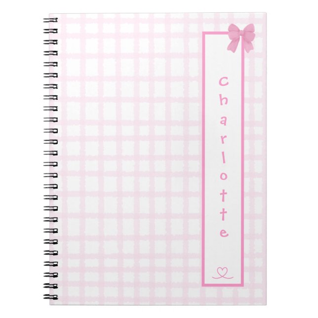 Niedlich Bow Pastel Pink Gingham Notebook Notizblock (Vorderseite)