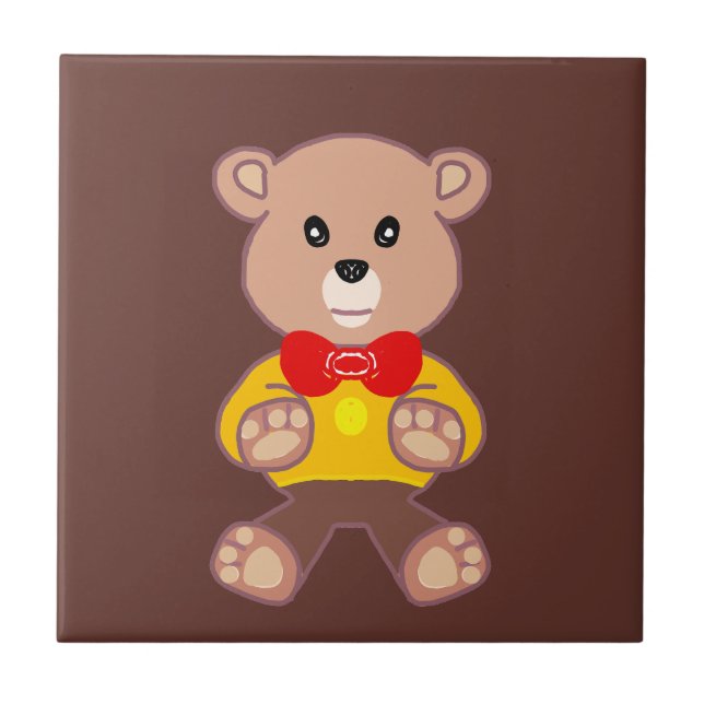 Niedlich Bowtie Teddy Bar Brown Keramik Tile Fliese (Vorderseite)