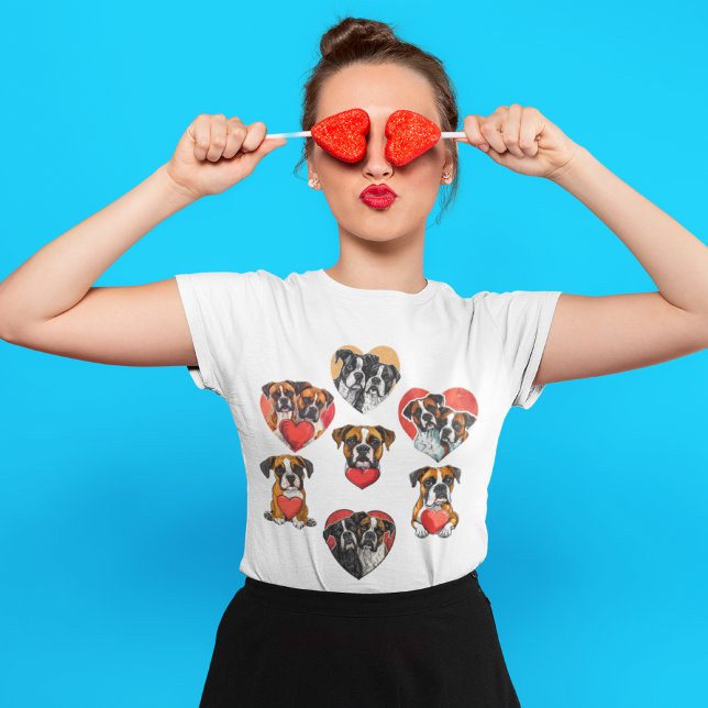 Niedlich Boxer Dog Valentine Watercolor Frauen T-Shirt (Cute Boxer Dog Valentine Watercolor womens T-Shirt)