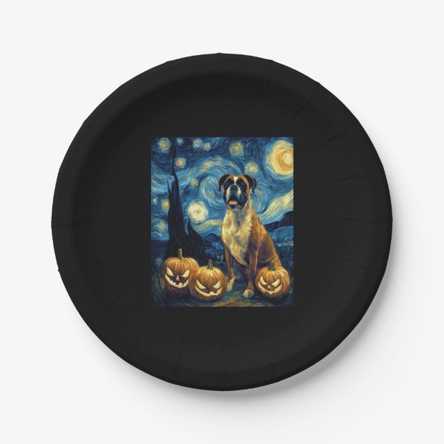 Niedlich Boxer Halloween Kürbislaterne Pumpkin Fac Pappteller (Vorderseite)