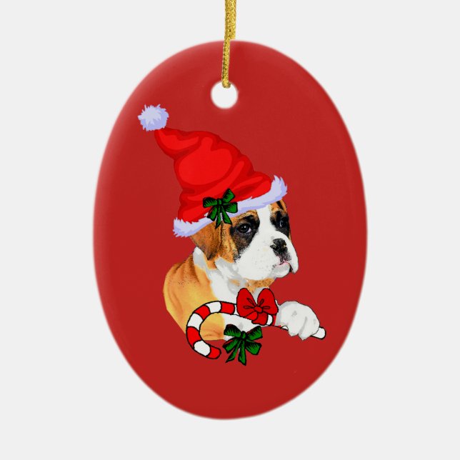 Niedlich Boxer Welpen Weihnachten Keramik Ornament (Vorne)
