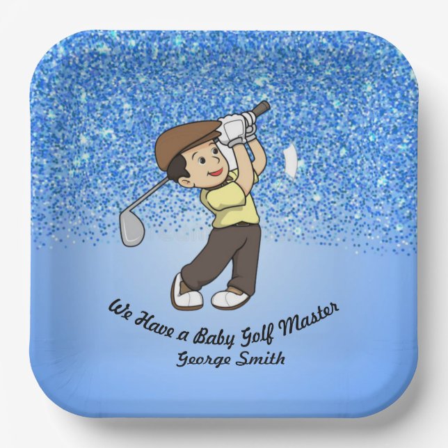 Niedlich Boy Baby Blue Personalizable Golf Master Pappteller (Vorderseite)