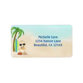 Niedlich Boy Beach Baby und Surfboard Tropical Add Adressaufkleber