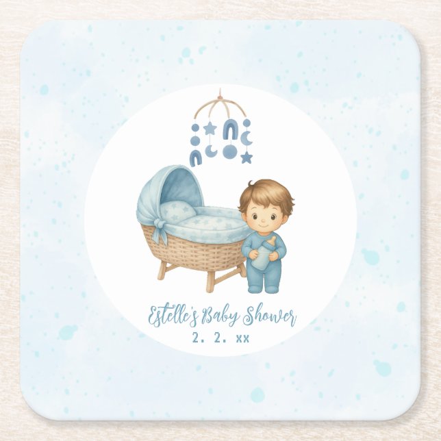 Niedlich Boy Blue Kinderzimmer Baby Dusche Rechteckiger Pappuntersetzer (Vorderseite)