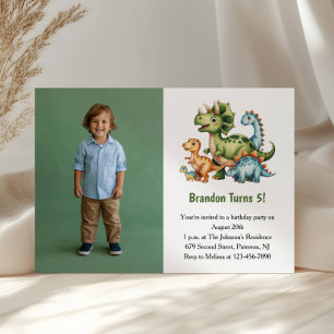 Niedlich Boy Dinosaur Foto Kindergeburtstag Party Einladung