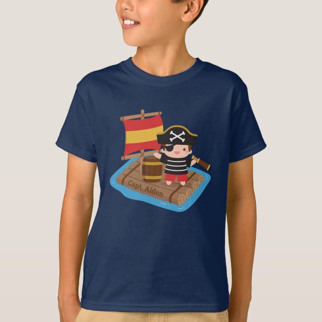 Niedlich Boy Pirate Adventure Raft Kids Personalis T-Shirt (Vorderseite)