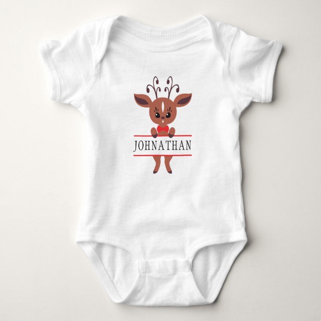 Niedlich Boy Reindeer Monogram Baby Strampler (Vorderseite)