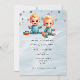 Niedlich Boy Twins Kinderdusche Einladung