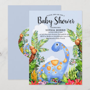 Niedlich Boy Watercolor Dinosaurier Moderne Babydu Einladung