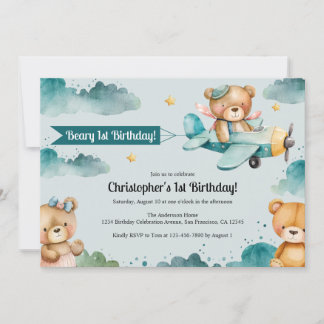 Niedlich Boy's Airplane 1. Geburtstag Party Einladung